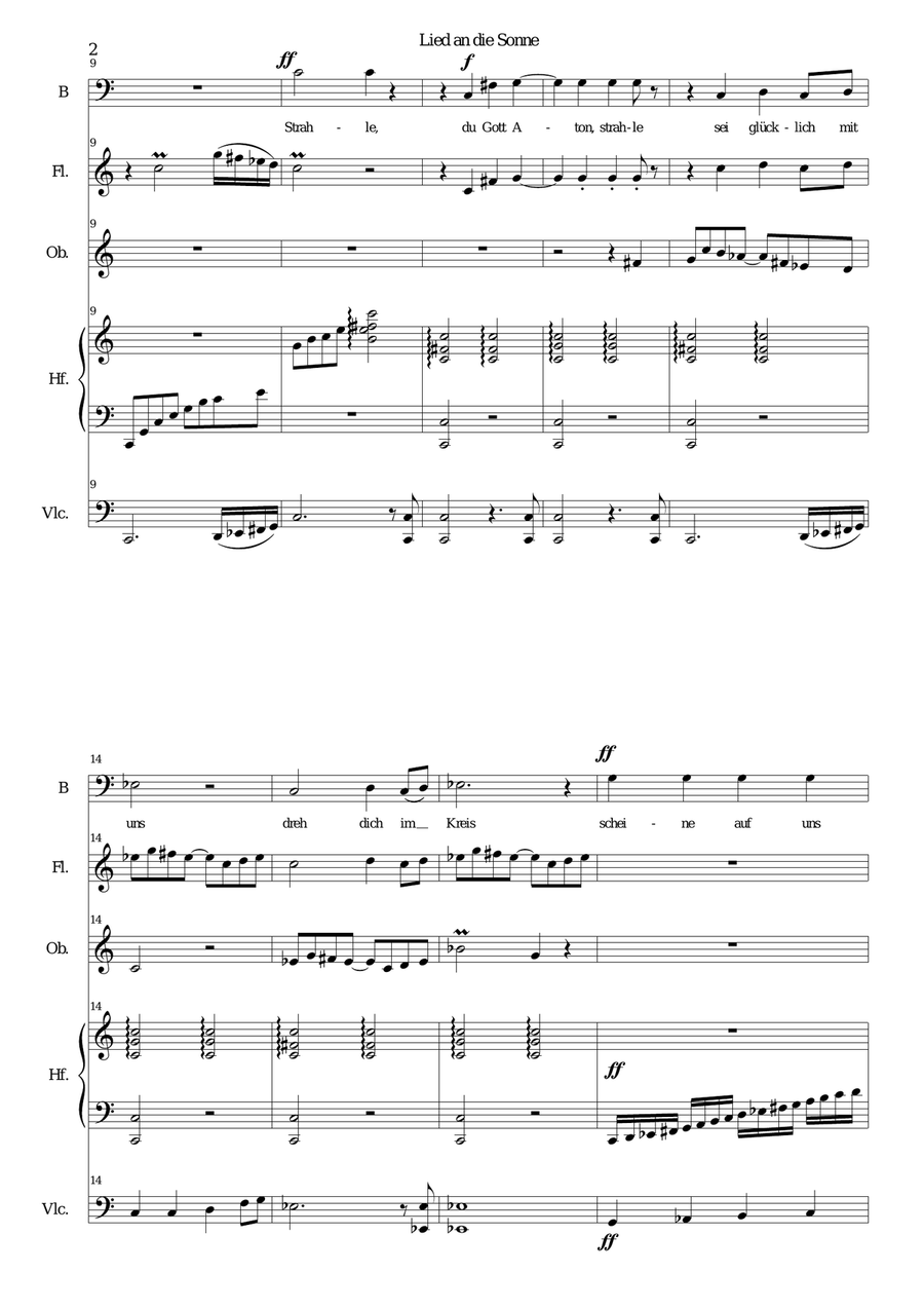 ATON part 5-Lied an die Sonne - bass voice, harp, flute, oboe, cello Flute scores gallery preview page 2