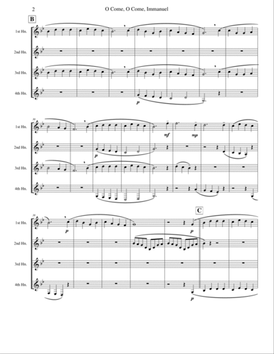 O Come, O Come, Immanuel (Emmanuel) - Horn Quartet Brass Quartet scores gallery preview page 2