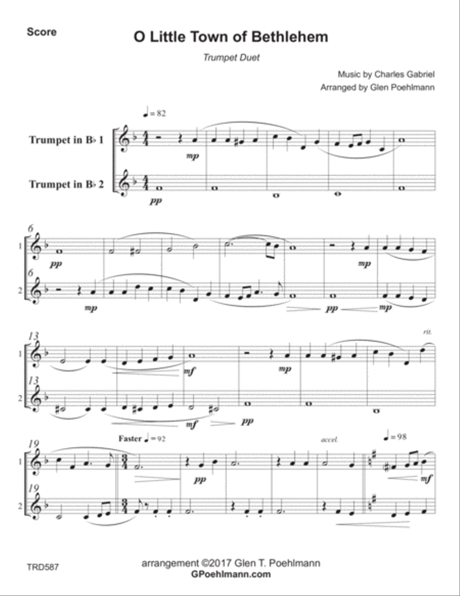 O LITTLE TOWN OF BETHLEHEM - TRUMPET DUET (unaccompanied) Trumpet Duet scores gallery preview page 1