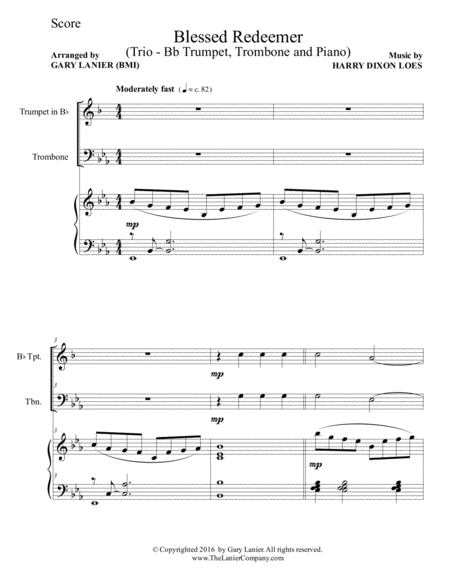BLESSED REDEEMER (Trio – Bb Trumpet, Trombone & Piano with Score/Parts) image number null