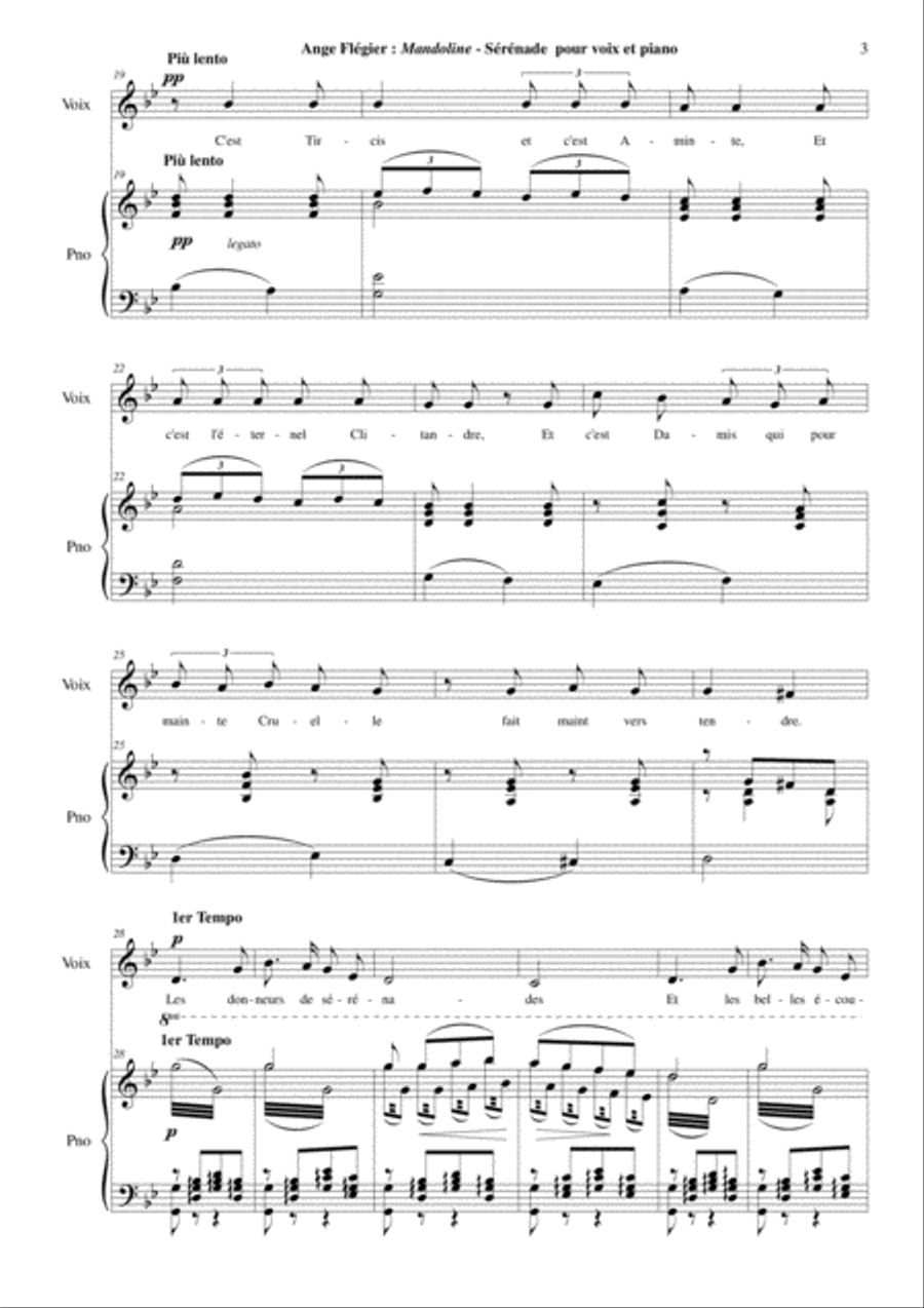Ange Flégier: Mandoline for high voice and piano High Voice scores gallery preview page 3