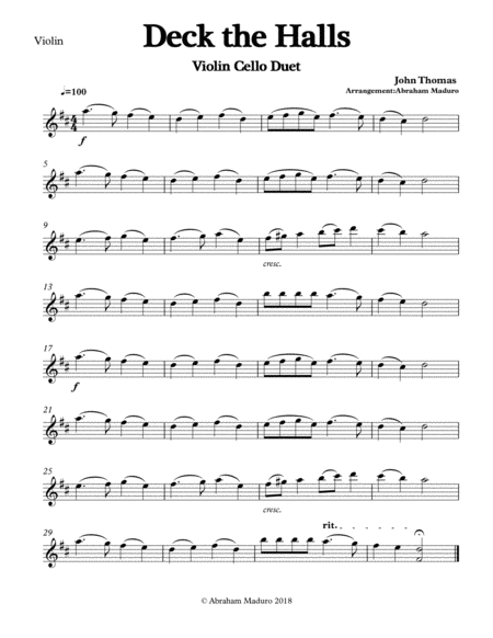 Deck The Halls Violin Cello Duet-Three Tonalities Included image number null