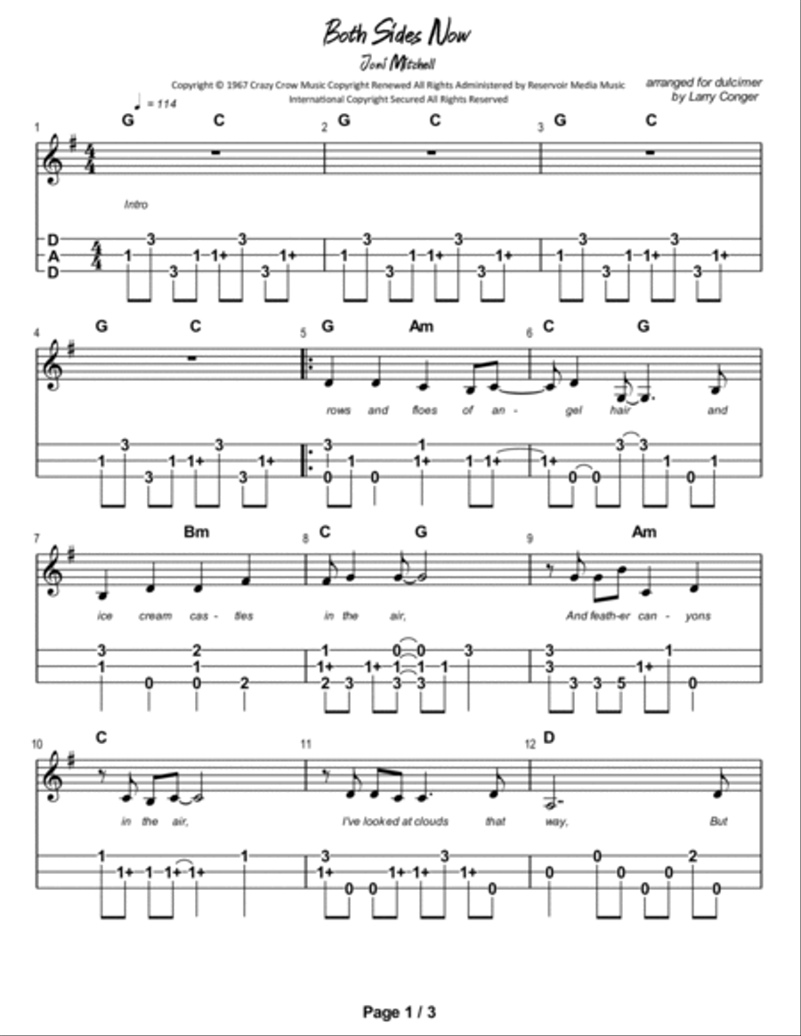 Both Sides Now Dulcimer scores gallery preview page 2