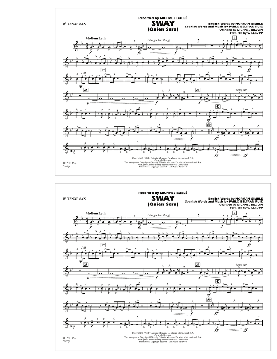 Sway (Quien Sera) - Bb Tenor Sax Marching Band scores gallery preview page 1