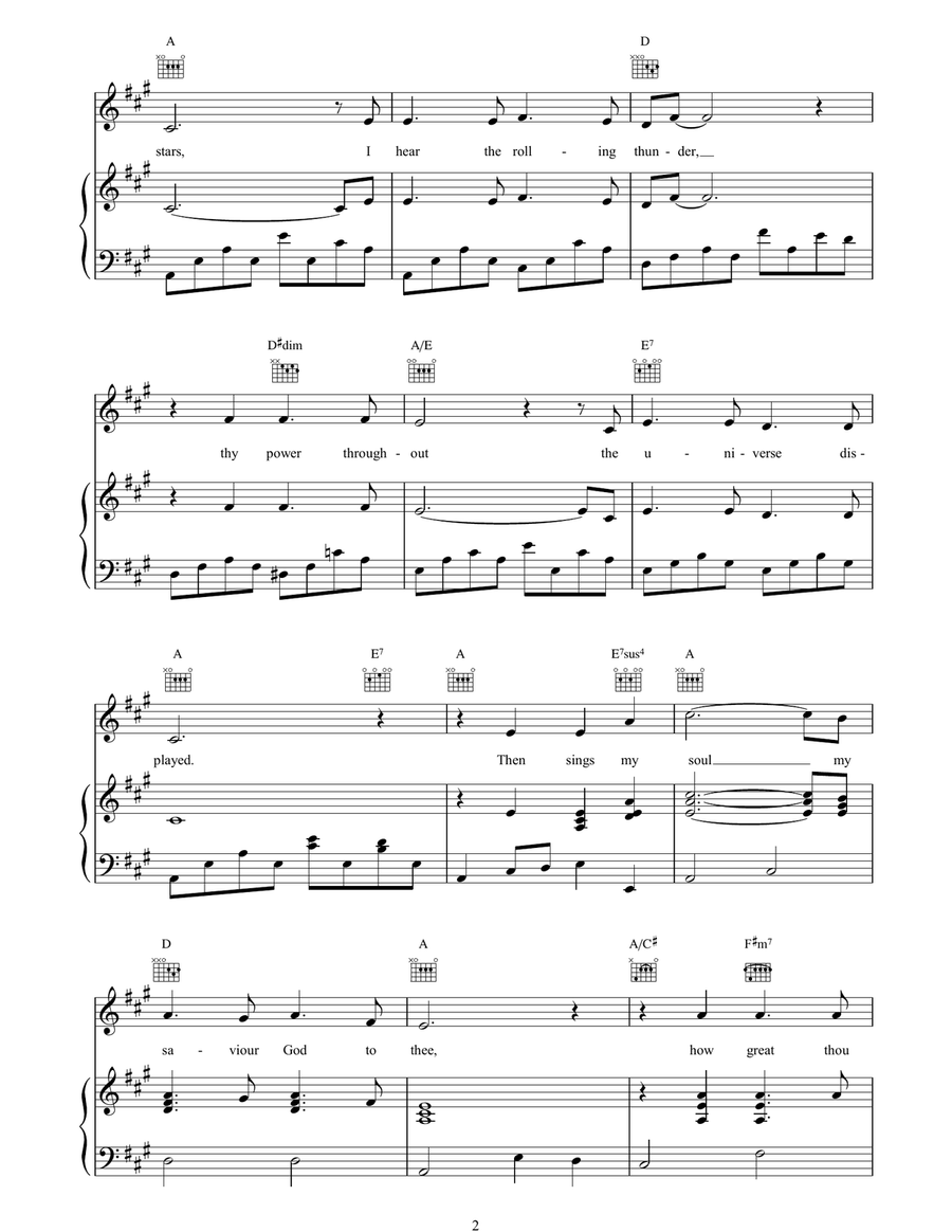 How Great Thou Art Piano, Vocal, Guitar scores gallery preview page 2