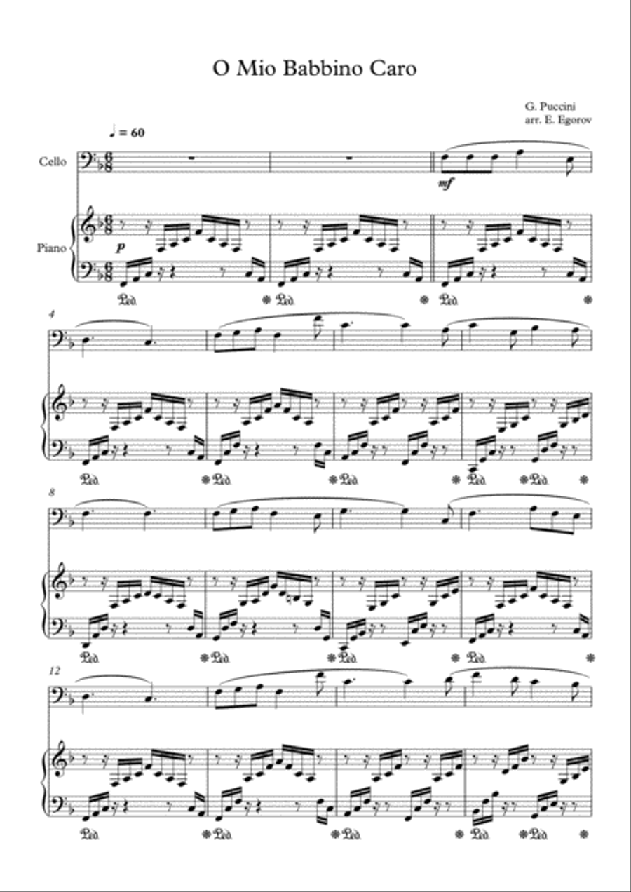 O Mio Babbino Caro, Giacomo Puccini, For Cello & Piano Piano scores gallery preview page 1