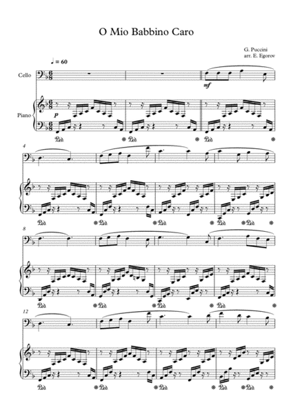 O Mio Babbino Caro, Giacomo Puccini, For Cello & Piano image number null