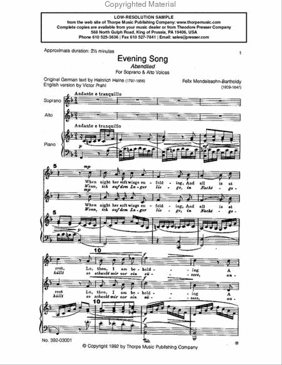 Evening Song Evening Song SA scores gallery preview page 2