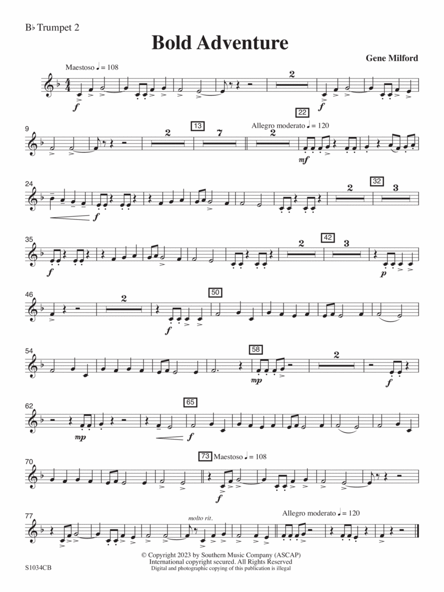 Bold Adventure - Trumpet 2 Concert Band scores gallery preview page 1