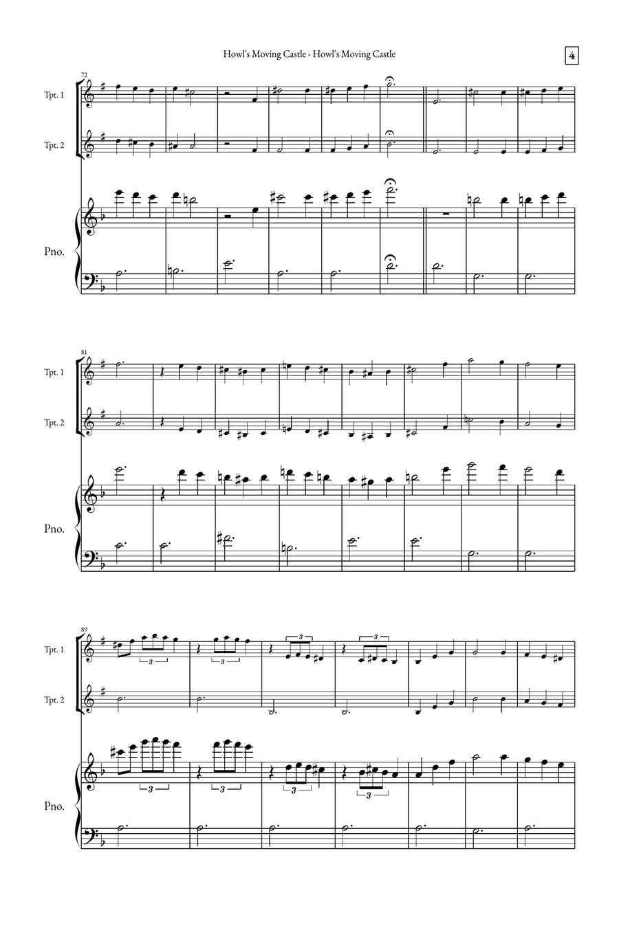 Howl's Moving Castle Trumpet Duet scores gallery preview page 4