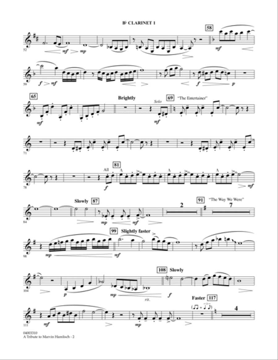 A Tribute To Marvin Hamlisch - Bb Clarinet 1 Concert Band scores gallery preview page 2