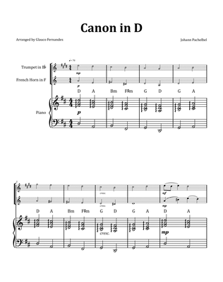 Canon by Pachelbel - Trumpet and French Horn Duet with Piano and Chord Notation