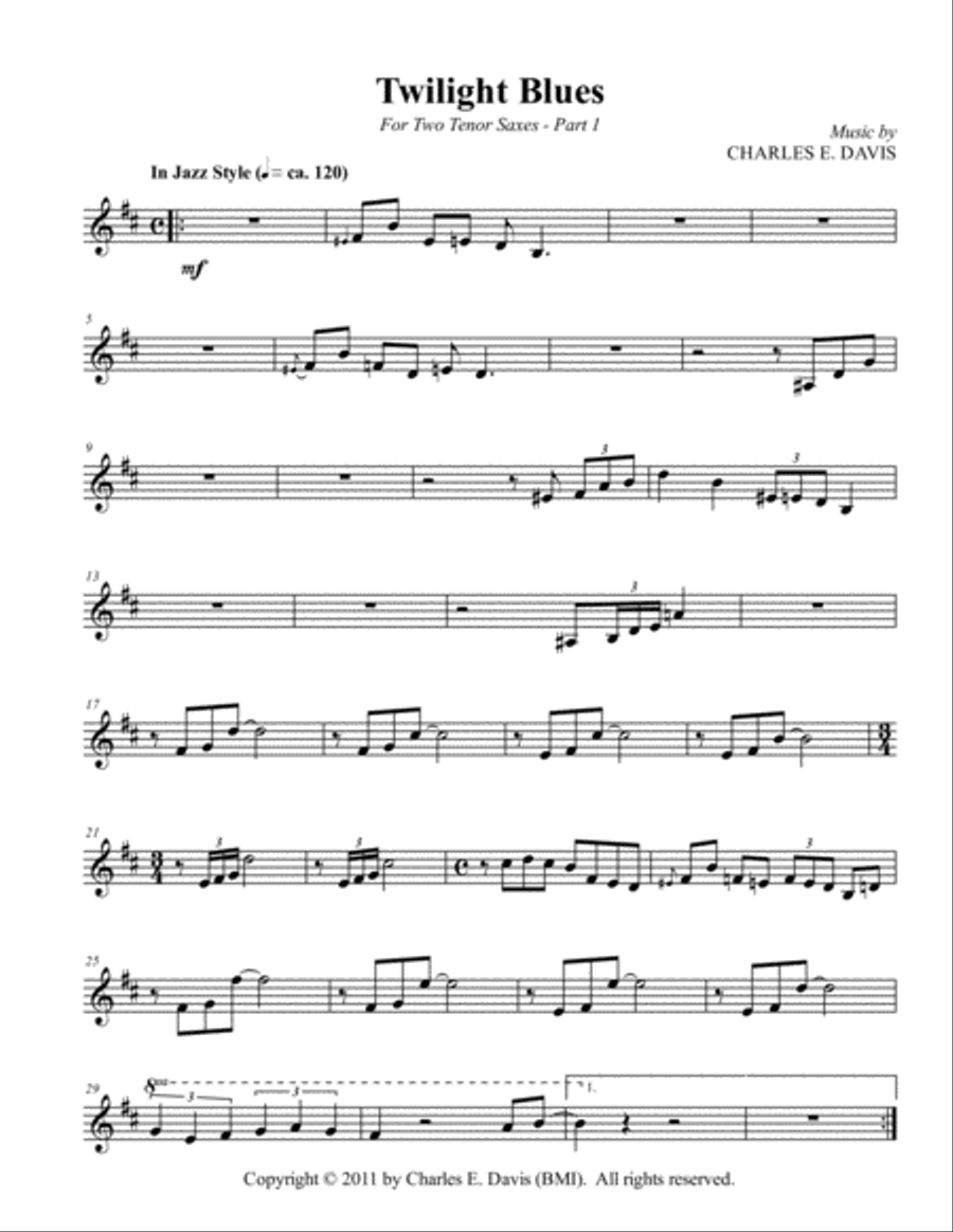 Twilight Blues - Tenor Sax and Piano Jazz Ensemble scores gallery preview page 3