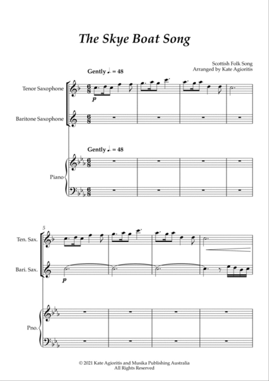 The Skye Boat Song (Theme from 'Outlander') - Tenor and Baritone Saxophone Duet with Piano Woodwind Duet scores gallery preview page 3