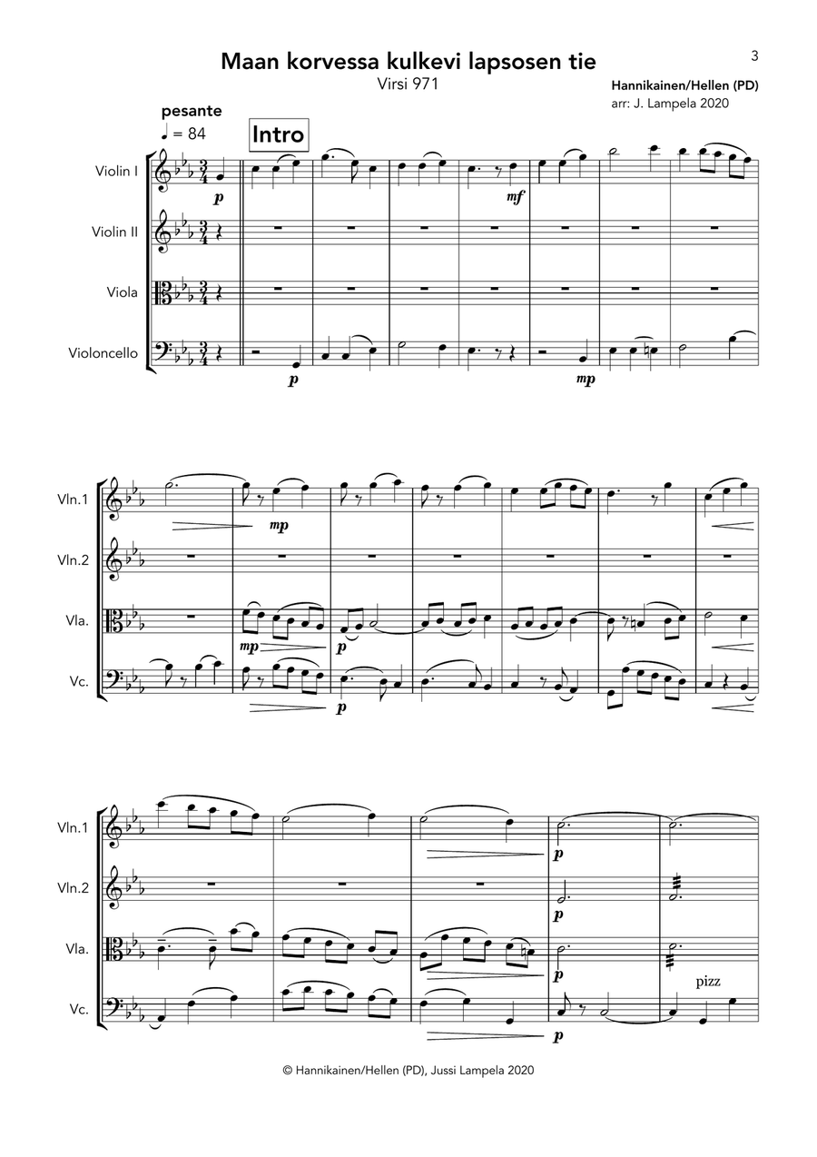 Maan korvessa kulkevi lapsosen tie String Quartet scores gallery preview page 3