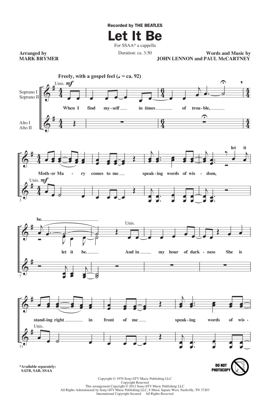 Let It Be (arr. Mark Brymer) SSA scores gallery preview page 1