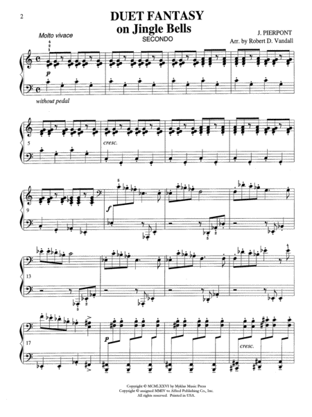 Duet Fantasy on Jingle Bells by Robert D. Vandall Piano Solo - Sheet Music