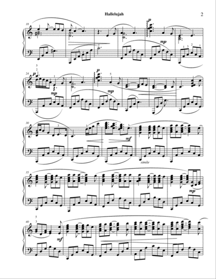 Hallelujah Piano Solo scores gallery preview page 3