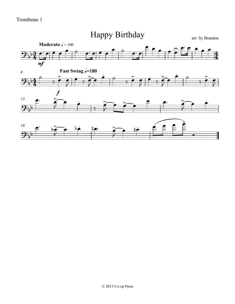 Happy Birthday for Trombone Quartet or Quintet Trombone Quartet scores gallery preview page 2