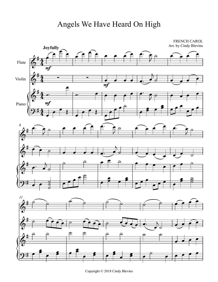 Angels We Have Heard On High, for Piano, Flute and Violin Flute scores gallery preview page 2