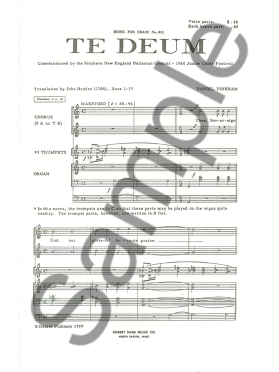 Pinkham Daniel Te Deum Brass Ensemble Score/parts Brass Ensemble scores gallery preview page 2