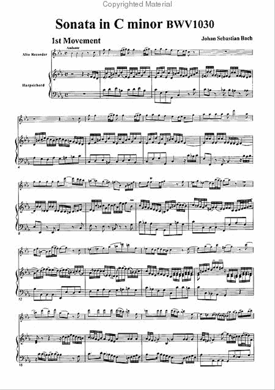 Sonata in C Minor, BWV1030 Alto Recorder scores gallery preview page 3