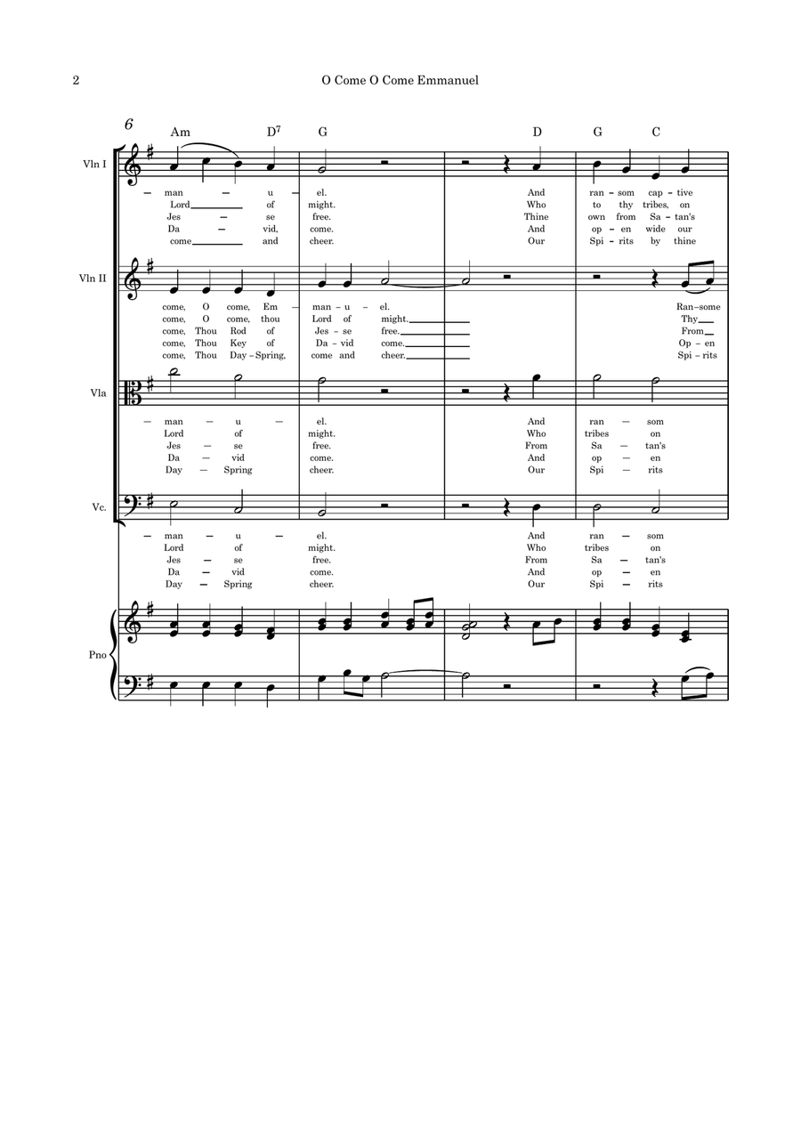 O Come O Come Emmanuel/I Heard the Voice of Jesus Say Strings and piano with parts pages Small Ensemble scores gallery preview page 2