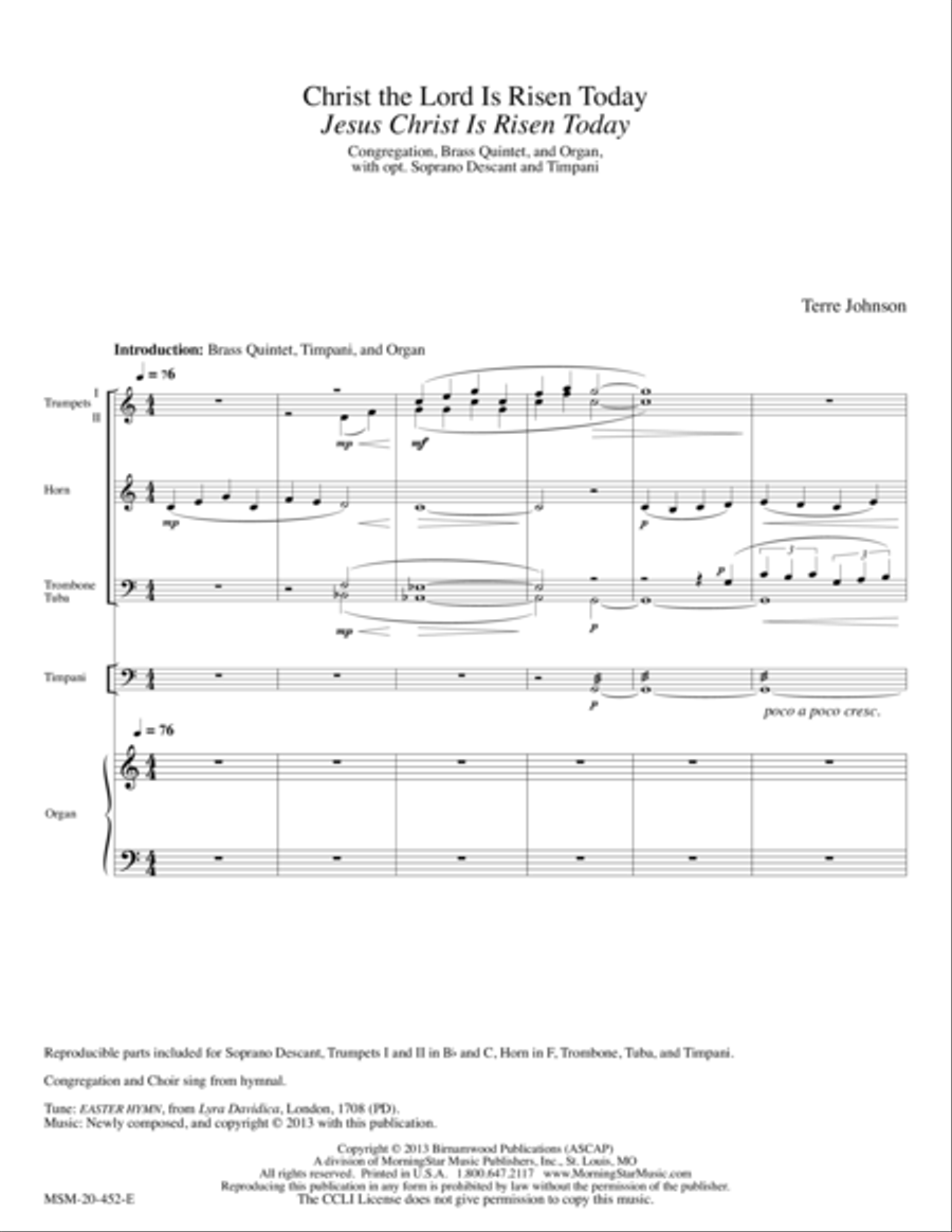 Christ the Lord Is Risen Today (Jesus Christ Is Risen Today) (Easter Hymn) Choir scores gallery preview page 1