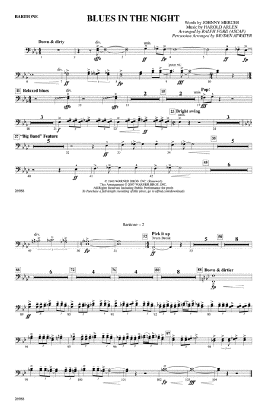 Blues in the Night: Baritone B.C. Marching Band scores gallery preview page 1