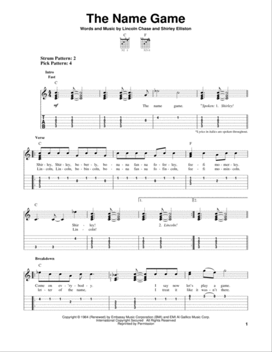 The Name Game The Name Game Guitar Tablature scores gallery preview page 1