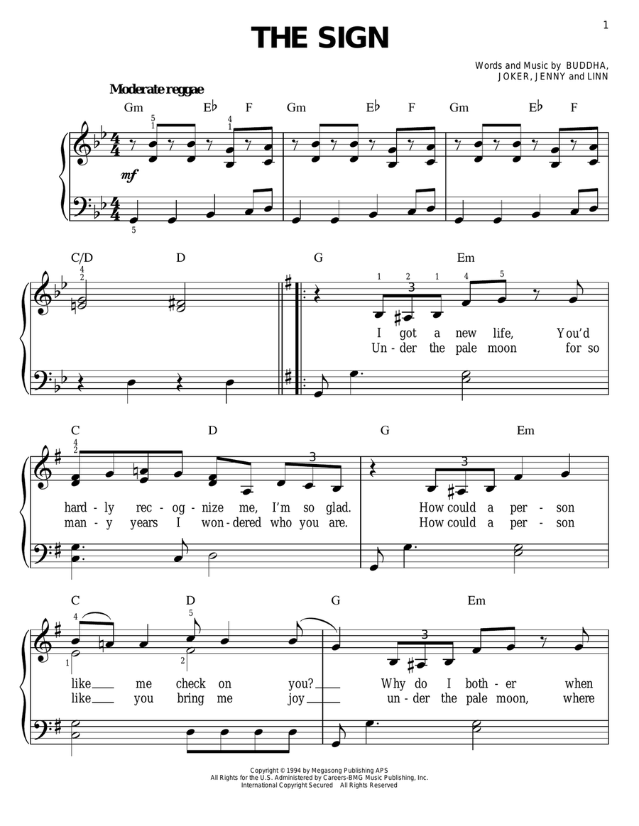 The Sign Easy Piano scores gallery preview page 1