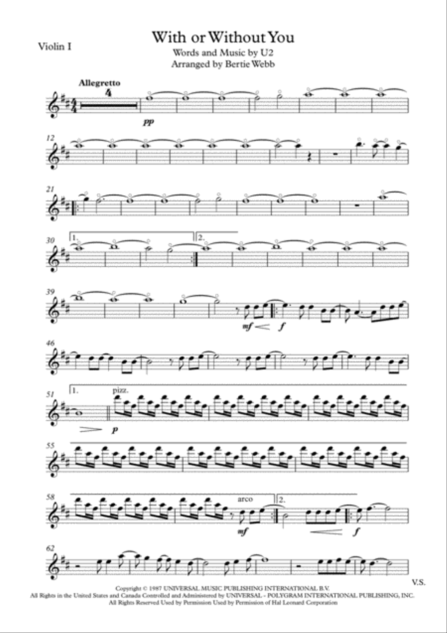With Or Without You String Quartet scores gallery preview page 1