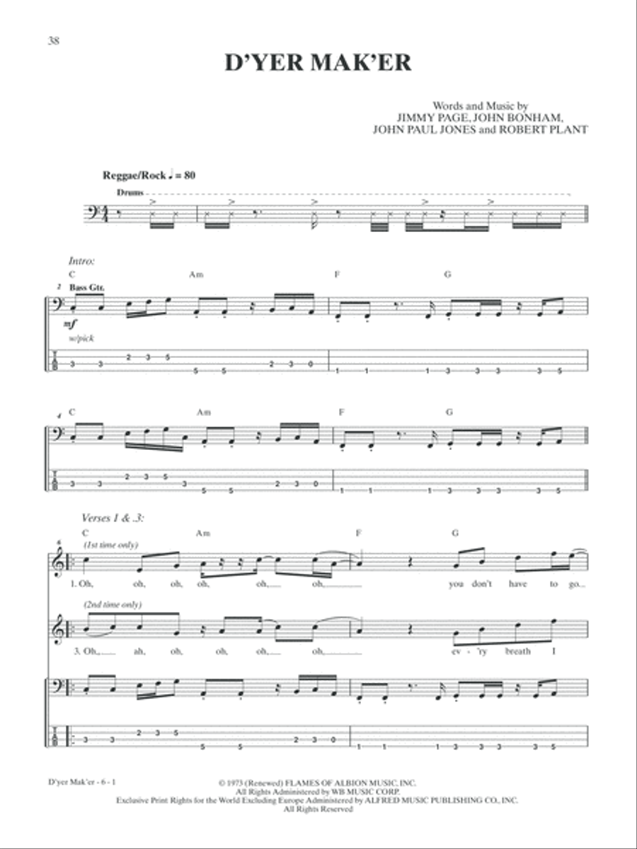 Led Zeppelin -- Houses of the Holy Platinum Bass Guitar Bass Guitar Tablature scores gallery preview page 5
