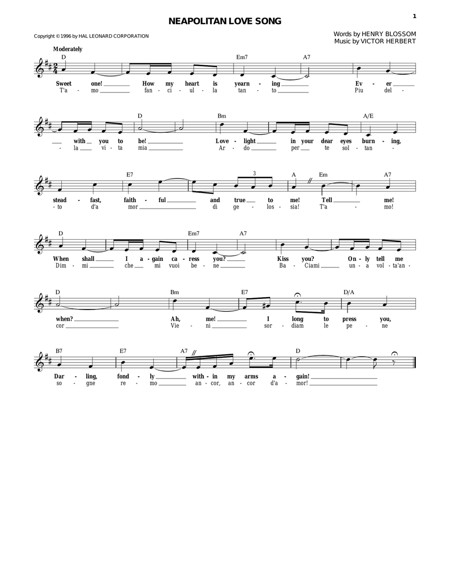 Neapolitan Love Song Piano scores gallery preview page 1