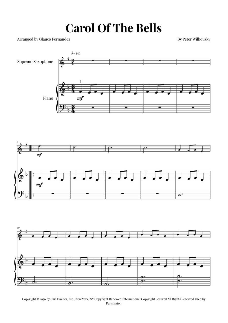 Carol Of The Bells Soprano Saxophone scores gallery preview page 1