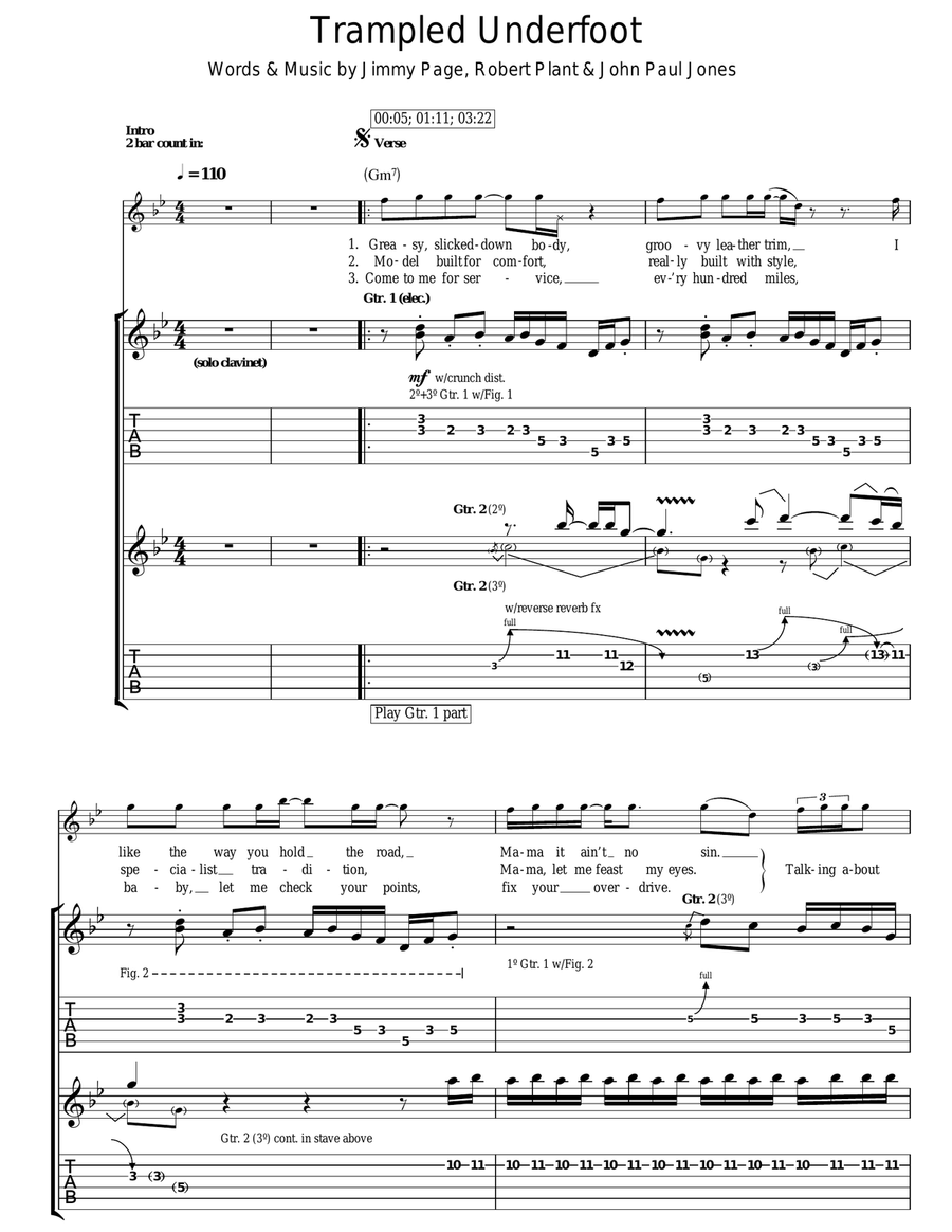 Trampled Underfoot Trampled Underfoot Guitar Tablature scores gallery preview page 1