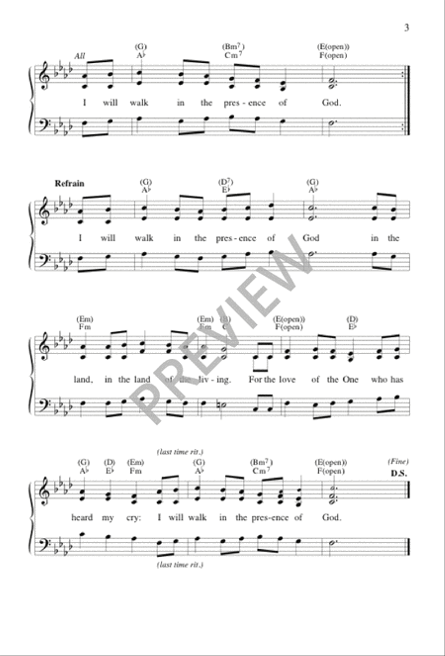 I Will Walk in the Presence of God 3-Part scores gallery preview page 2