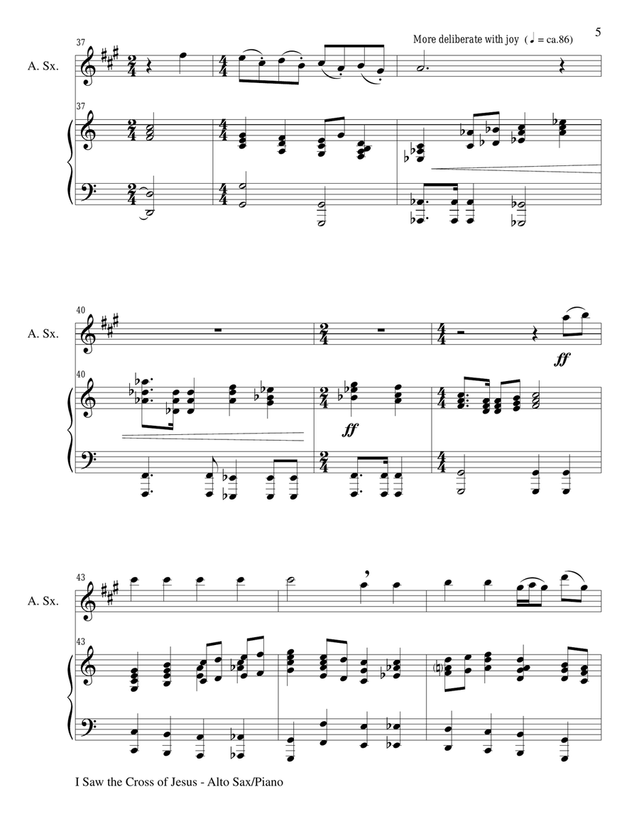 I SAW THE CROSS OF JESUS (Duet – Alto Sax and Piano/Score and Parts) Woodwind Duet scores gallery preview page 5