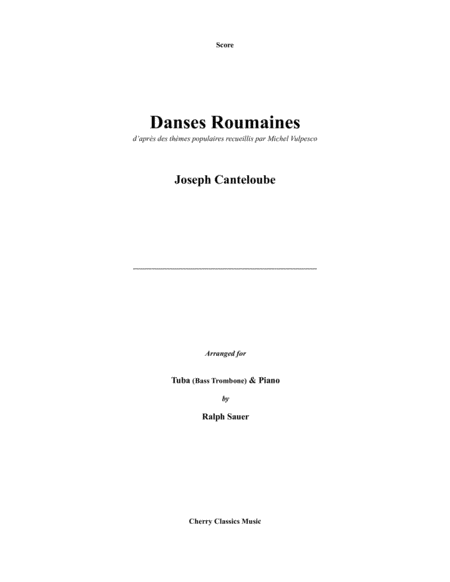 Danses Roumaines for Tuba or Bass Trombone & Piano