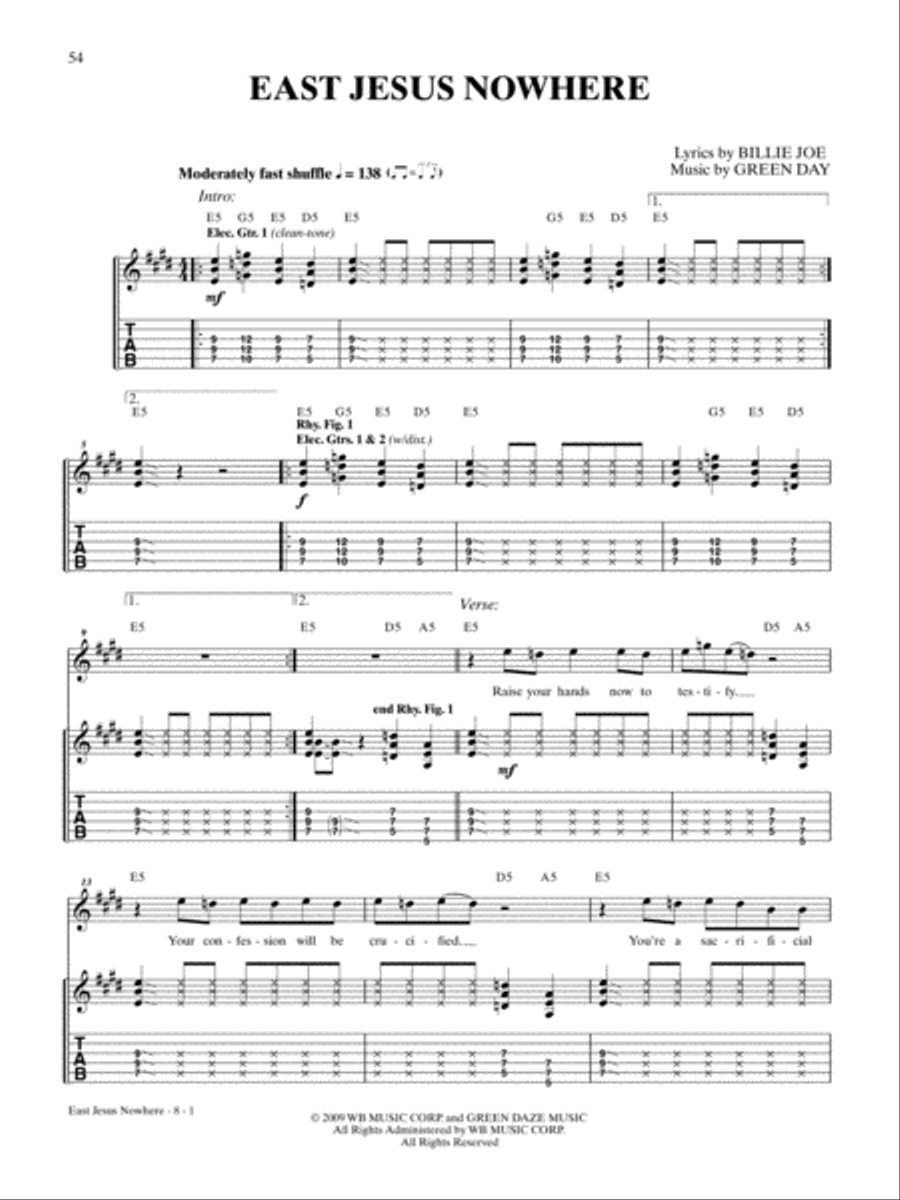 East Jesus Nowhere Guitar Tablature scores gallery preview page 1