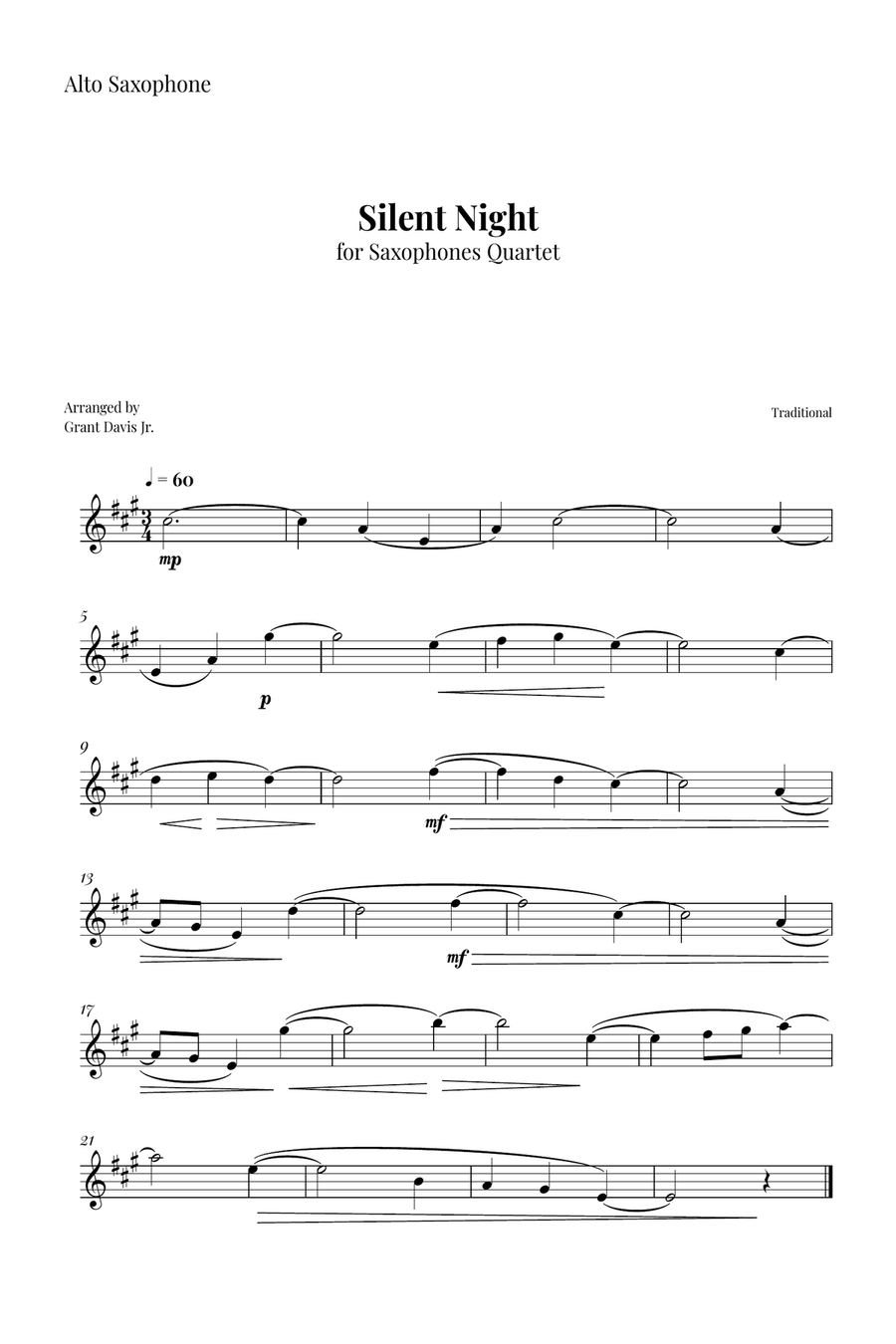 Silent Night Saxophone Quartet scores gallery preview page 6