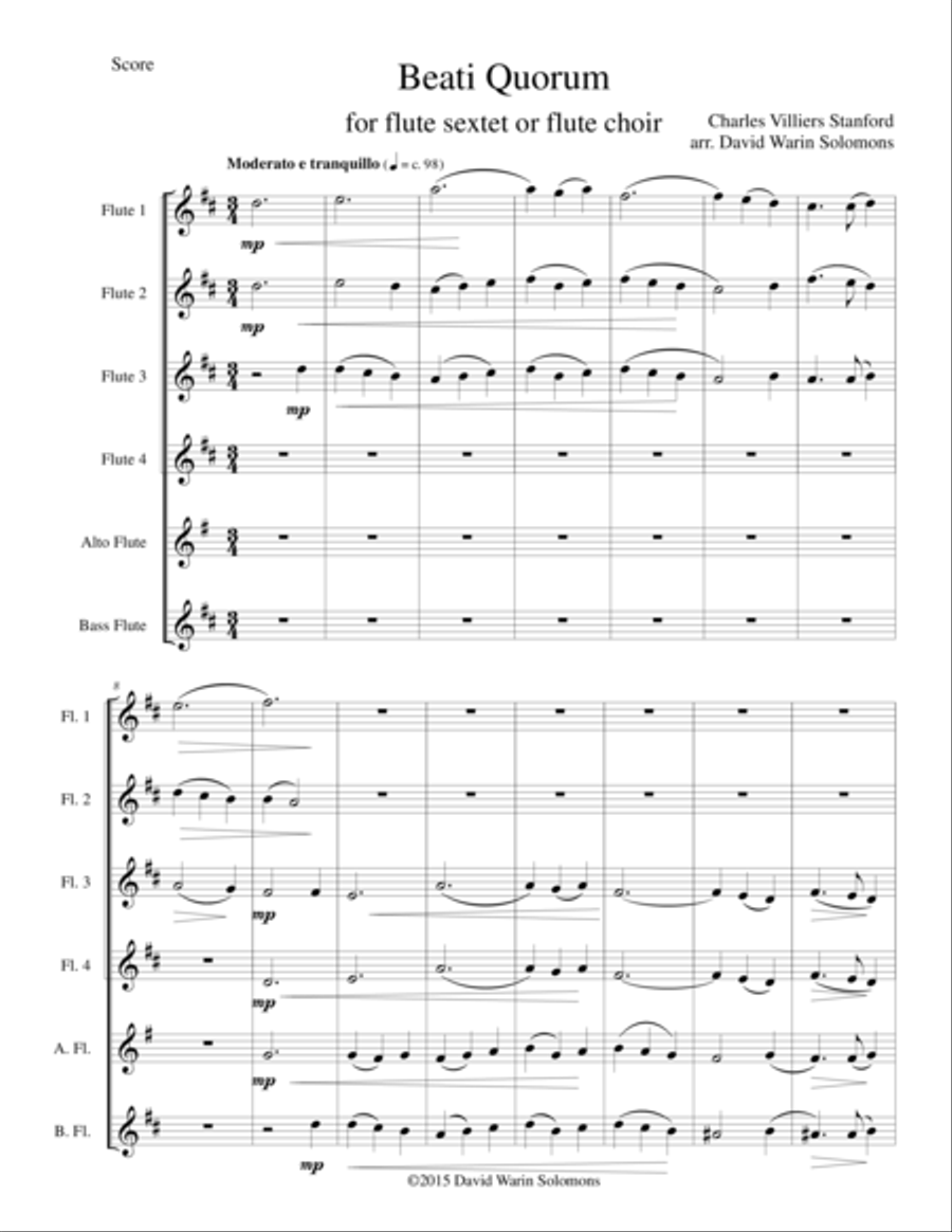 Beati Quorum Via for flute sextet or flute choir Chamber Orchestra scores gallery preview page 1