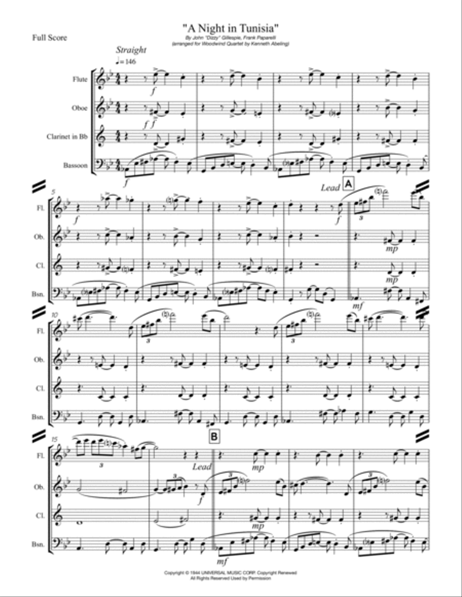 A Night In Tunisia Woodwind Quartet scores gallery preview page 2