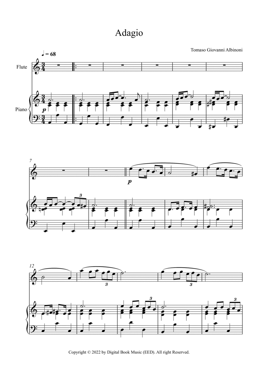 Adagio (In G Minor) - Tomaso Giovanni Albinoni (Flute + Piano) image number null
