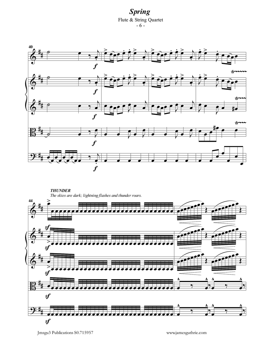 Vivaldi: The Four Seasons Complete for Flute & String Quartet Chamber Orchestra scores gallery preview page 6