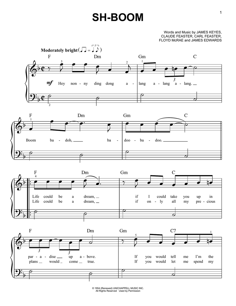 Sh-Boom (Life Could Be a Dream) Easy Piano scores gallery preview page 1