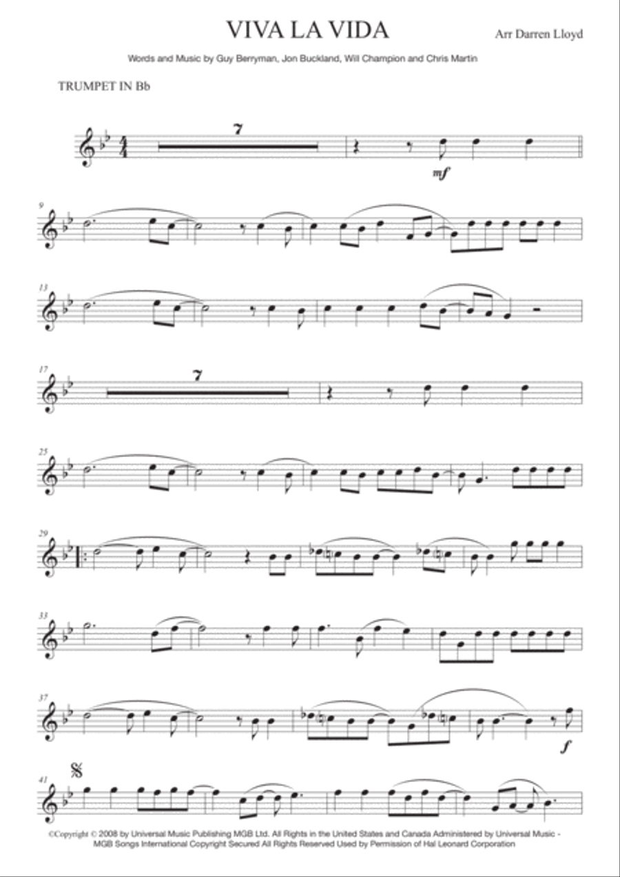 Viva La Vida Trumpet Solo scores gallery preview page 1