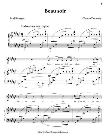 DEBUSSY: Beau soir (transposed to F-sharp major)