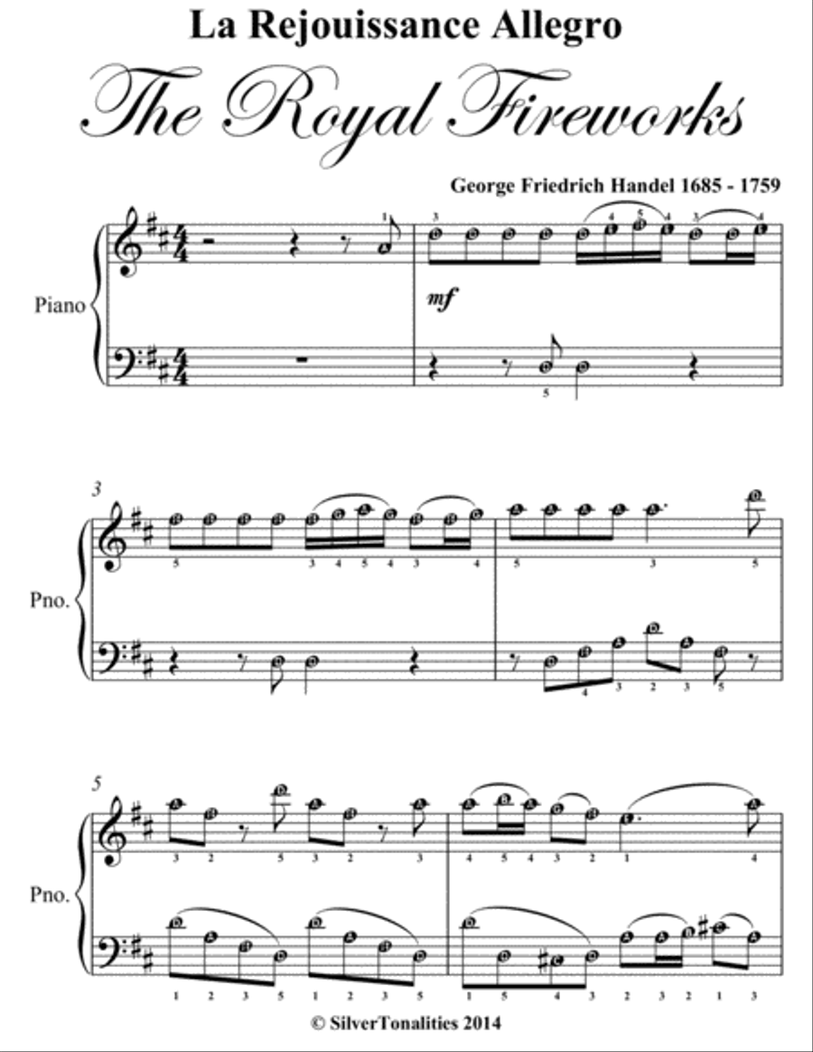 La Rejouissance Allegro Royal Fireworks Easy Piano Sheet Music Easy Piano scores gallery preview page 2