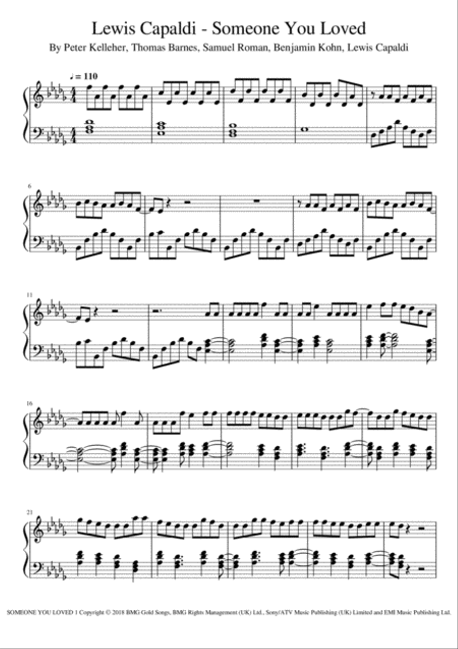 Someone You Loved Piano Solo scores gallery preview page 1